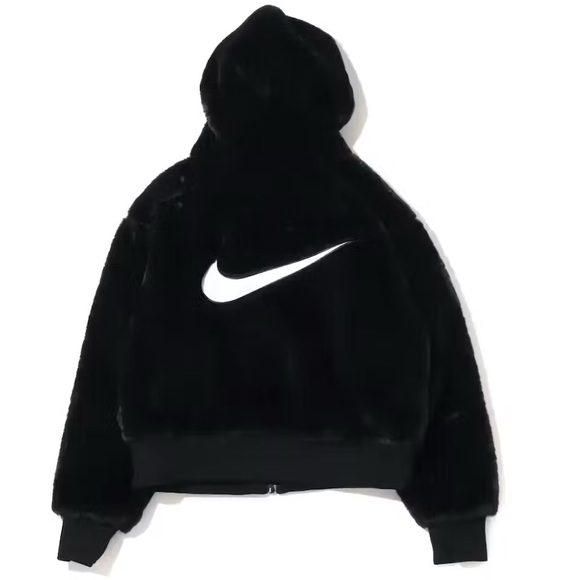 Nike Essential Faux Fur Black Hoodie Jacket*NWT - Picture 3 of 5